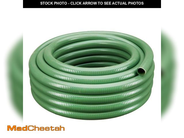 Lot 74-12773653 - HYDROMAXX 1 1/2 in. Dia x 100 ft. Green Heavy-Duty Flexible PVC Suction and Discharge Hose - UNUSED