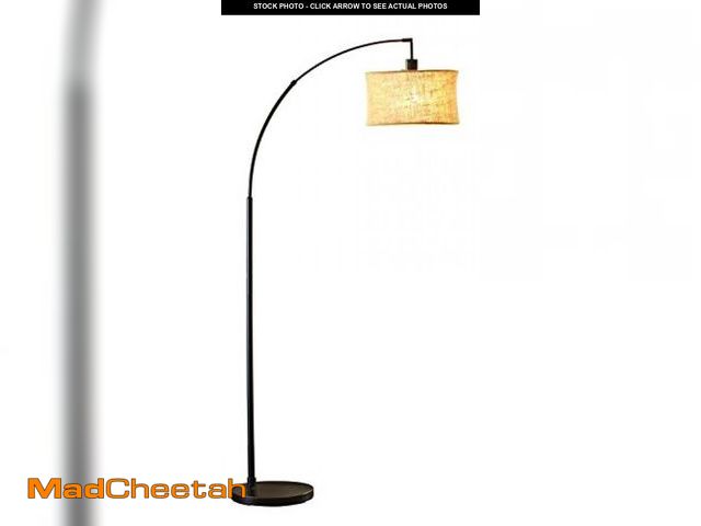 Lot 74-12367238 - Adesso Simplee Arc Floor Lamp, 68" Tall Antique Bronze Base, Round Burlap Shade - Convenient Overhea...