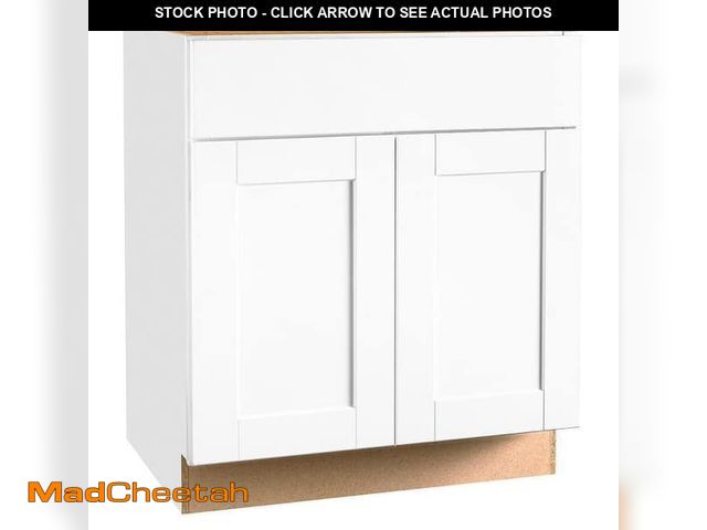Lot 74-12553985 - Shaker 30 in. W x 24 in. D x 34.5 in. H Assembled Base Cabinet in Satin White - UNUSED
