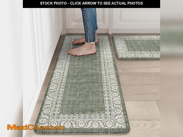 Lot 74-12044023 - LEEVAN Kitchen Mats for Floor Non-Slip, Cushioned Anti Fatigue Mat 2 Piece, Green Memory Foam Kitche...