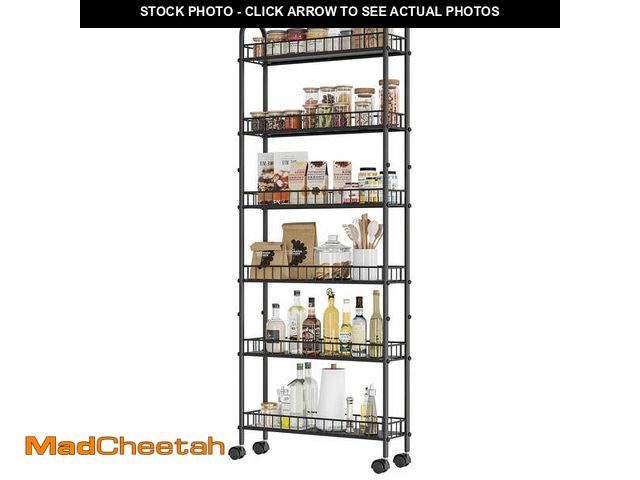 Lot 74-12667765 - JRHRXXY 6 Tier Storage Cart,Metal Kitchen Rolling Cart with Lockable Wheels &amp; Baskets,6" Slim St...