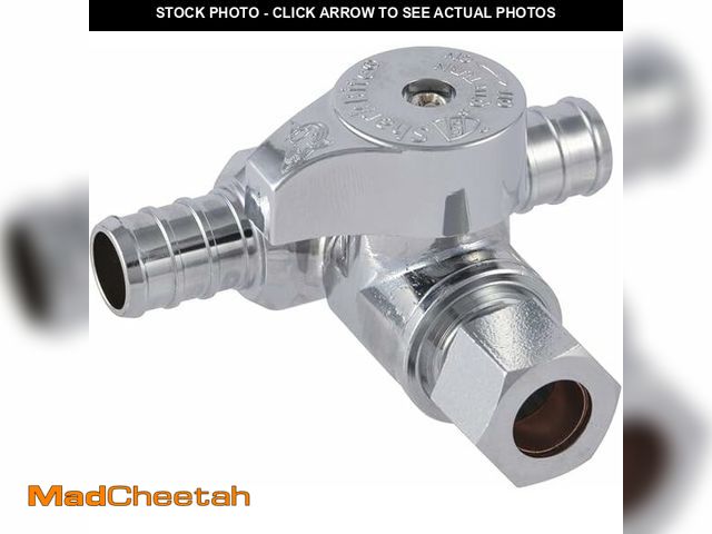 Lot 74-14353049 - SharkBite 1/2 x 1/2 x 3/8 Inch OD Compression Crimp Tee Stop, Quarter Turn, Brass Plumbing Fitting, ...