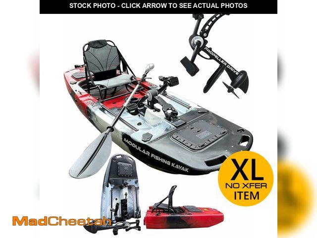 Lot 74-13791033 - Reel Yaks Raider Modular Fishing Kayak - Propeller Drive, 9.5ft, 380 lbs Capacity, Black White Red -...