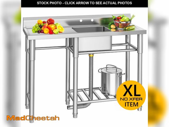 Lot 74-12661653 - YITAHOME Stainless Steel Freestanding Utility Large Sink with 2 Drainboards &amp; Cart Storage Space...