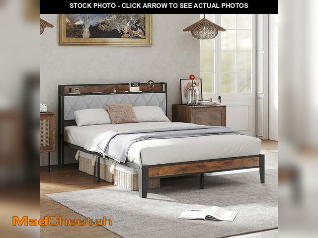 Lot 74-14071214 - EDX Queen Bed Frame with Headboard Integrated Charging Station, Spacious Underbed Storage, Simple No...