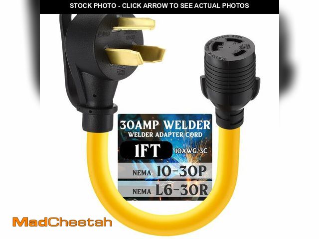 Lot 74-14214173 - Tellegloww 30Amp Welder Adapter Cord NEMA 10-30P to L6-30R, 30 Amp 3 Prong Male Plug to 30Amp Lock 3...