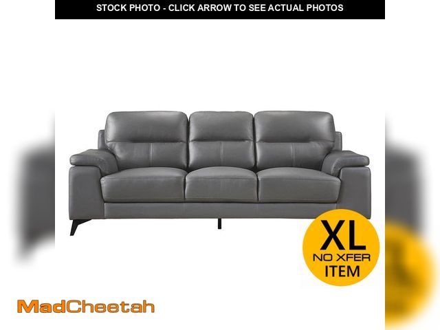 Lot 74-14591751 - Lazzara Argonne 88.75 in. W Straight Arm Leather Rectangle Sofa in. Dark Gray 9514DGY-3 - UNUSED