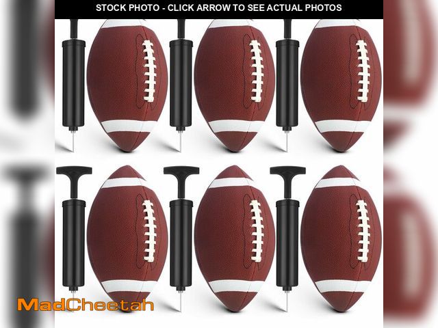 Lot 74-14064200 - RoundFunny 12 Pcs Footballs Pump Set 6 Leather Junior Size 6 Footballs Bulk and 6 Hand Pump Sport Gi...