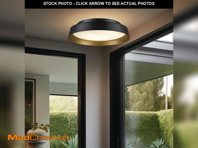 Lot 74-12409994 - 13 in. Black and Gold Integrated LED Flush Mount Ceiling Light with Frosted Glass - UNUSED