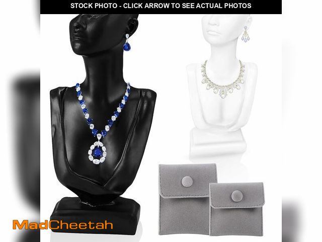 Lot 74-12707280 - WATUNID 2Pcs Mannequin Jewelry Stand Set with Gray Bags, Jewelry, Pendants, Earrings, Chains and Nec...