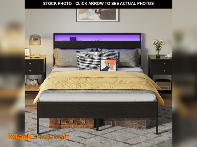 Lot 74-12404309 - Rolanstar Full Bed Frame with Headboard, Bed Frame Full with LED Lights, Camas Full Size Bed with Ch...