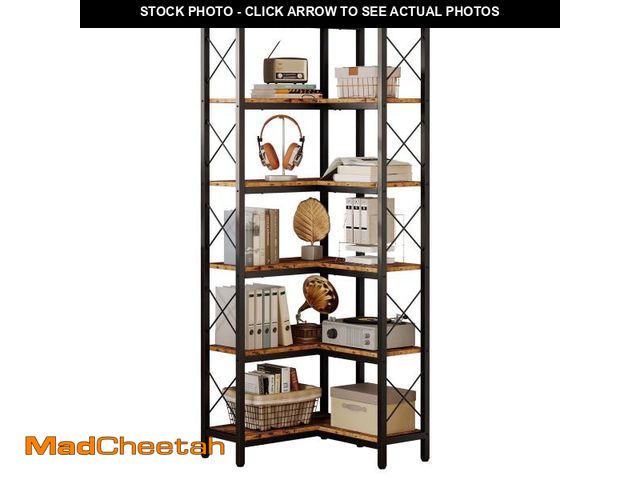 Lot 74-12512834 - IRONCK 6-Tier Corner Shelf, Industrial Display Bookshelf, Freestanding Bookcase for Living Room Home...