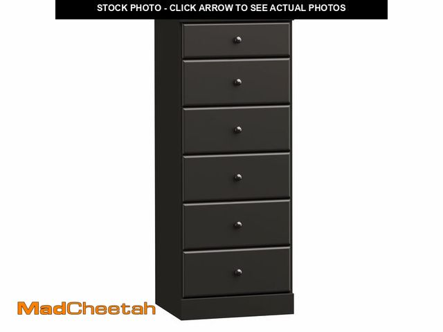 Lot 74-12785612 - Prepac Astrid Tall Black Dresser for Bedroom: 16.5"D x 19.75"W x 50"H, 6-Drawer Chest for Bedroom by...