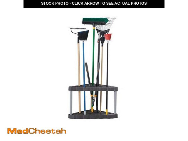 Lot 74-12682231 - Rubbermaid Black 2-Tier Corner Plastic Shelving Unit (32 in. W x 20 in. H x 19 in. D) - UNUSED