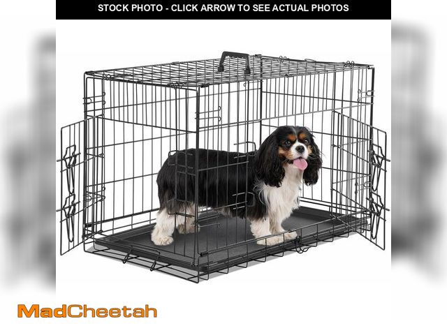 Lot 74-12544412 - Sweetcrispy Medium Dog Crate with Divider Panel, 30 Inch Double Door Folding Metal Wire Dog Cage wit...