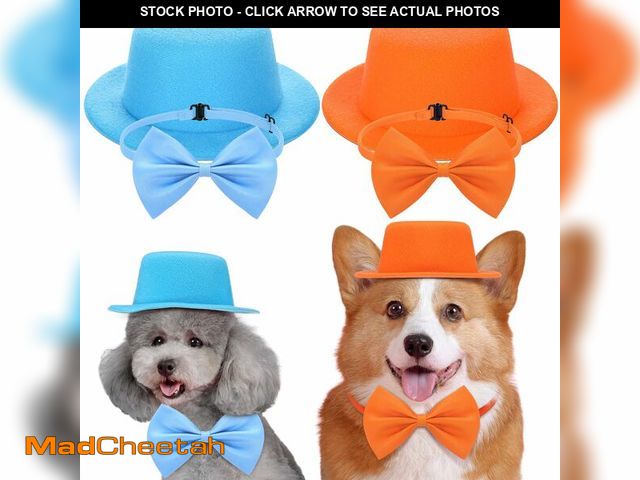 Lot 74-12603847 - Huhumy 4 Pcs Halloween Blue and Orange Top Hat Costume Accessories for Dog Novelty Tall Felt Hat Bow...