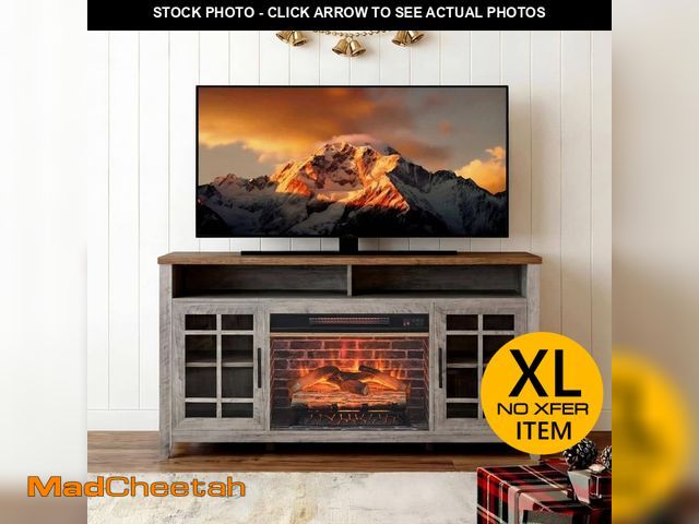 Lot 74-13225377 - Hooure 55 in. Freestanding Electric Fireplace in Gray with Electric Fireplace KD Inserts Heater and ...