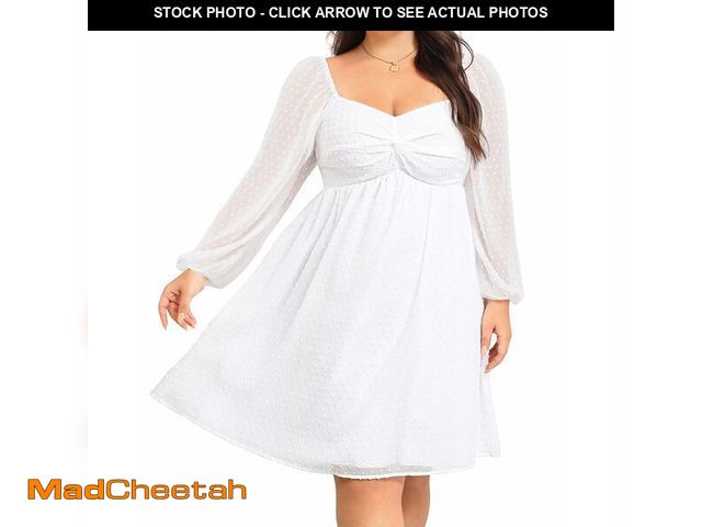 Lot 74-13965902 - Talisea Plus Size Womens White Graduation Dress Swiss Dot Long Sleeve Sweetheart Neckline Bridal Sho...