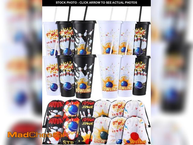 Lot 74-12441695 - RimCereal 24 Pcs Bowling Party Favors Bowling Party Plastic Cups Bowling Party Drawstring Backpack B...