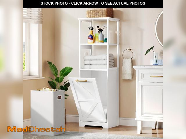 Lot 74-12160202 - DWVO Tilt Out Laundry Hamper, Hidden Laundry Hamper Cabinet and 3-Tier Storage Shelves with Removabl...