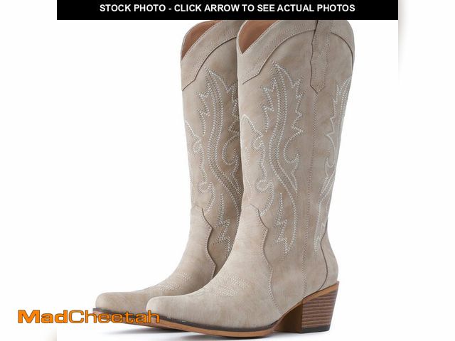 Lot 74-13950931 - IUV Cowboy Boots For Women Western Cowgirl Boots with Chunky Heel Mid Calf Snip Toe Ideal for low in...