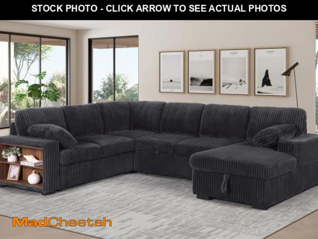 Lot 74-12393365 - Oversized U-Shaped Sleeper Sectional Sofa Modern Fluffy Corduroy Corner Convertible Sofa with Pull O...