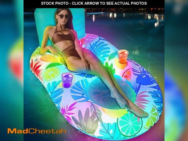 Lot 74-12437491 - iGeeKid Inflatable Pool Floats Adults, Light Up Pool Floats with Backrest &amp; Cup Holders, Large T...