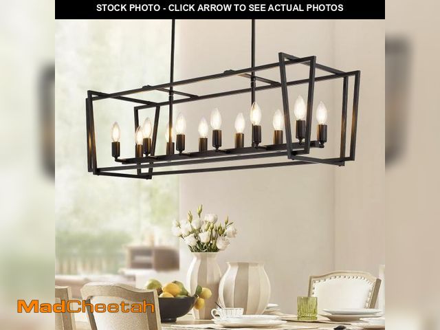 Lot 74-12397426 - 12-Light Large Mid Century Farmhouse Chandelier Black Modern Kitchen Island Pendant Light Fixtures,4...