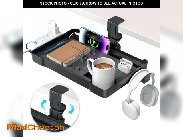 Lot 74-12050184 - KDD Under Desk Organizer - 360ÃâÃÂ° Rotating Clamp-On Tray with Headphone Hook, Phone &amp; Tabl...