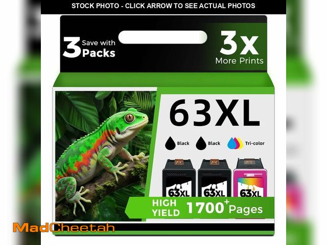 Lot 74-13801042 - 63XL Ink Cartridge Combo Pack (2 Black and 1 Color, 3-Pack) Replacement for HP Ink 63 XL HP63 to Env...