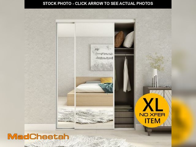 Lot 74-13789374 - JUBEST Mirrored Closet Door 60 x 80, One Side Mirror Door with Top &amp; Bottom Track Kits, Full Len...