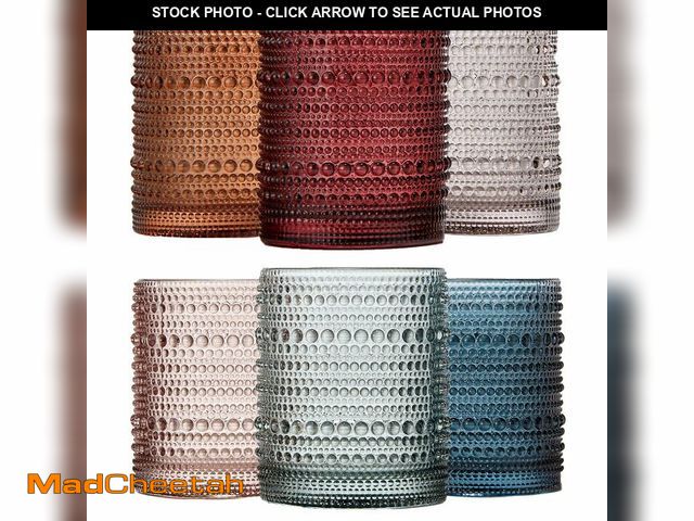 Lot 74-13716435 - Khen Beaded Hobnail Tumbler Drinking Glasses Set | Set of 6 | Vintage Colored Hobnails 11 OZ Muted B...