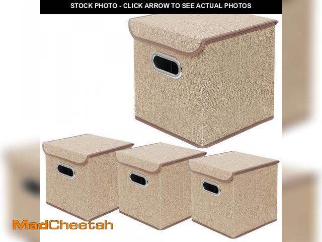 Lot 74-12304026 - BeigeSwan Storage Bin [Set of 4] Linen Fabric Foldable Container with Lid, Collapsible Organizer Box...