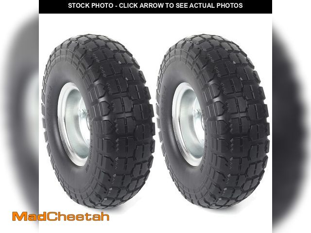 Lot 74-13622019 - AR-PRO (2-Pack) 10-Inch Solid Rubber Tire Wheels - Replacement 4.10/3.50-4" Flat Free Tire with 5/8"...