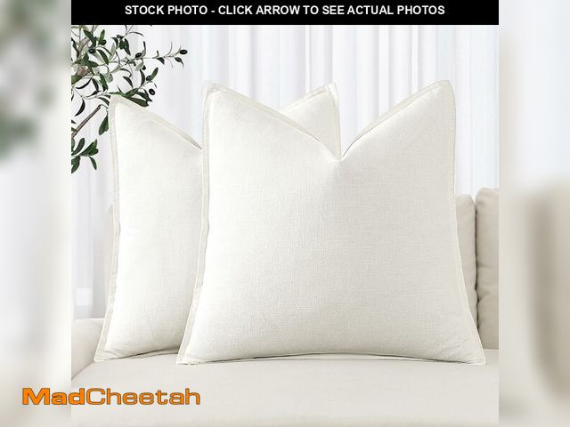 Lot 74-12703687 - MIULEE Decorative Linen Euro Sham Pillow Covers 24x24 Cream White Boho Farmhouse Neutral Christmas C...