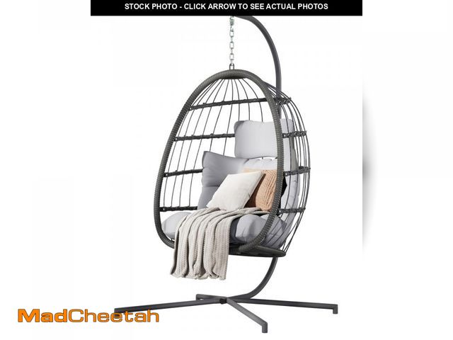 Lot 74-12198009 - HWB Hanging Egg Chair with Stand, Patio Wicker Hammock Egg Swing Chair with Cushion for Bedroom Gard...