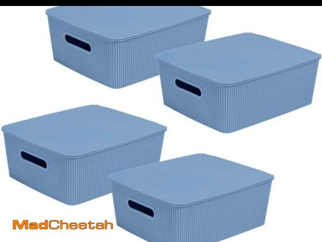 Lot 74-12366016 - Glad Storage Baskets with Lids - Set of 4 Stackable Plastic Boxes with Handles - Decorative Shelf Or...