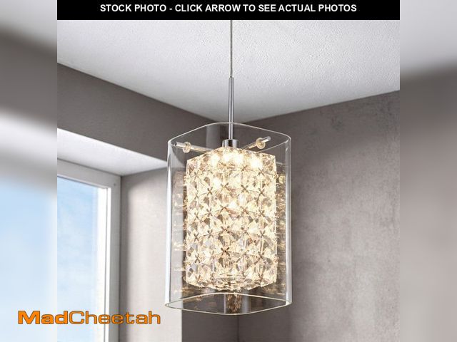 Lot 74-14363101 - Artika Crystal Cube 5.5-Watt 1-Light Modern Chrome Integrated LED Hanging Mini Pendant Light Fixture...