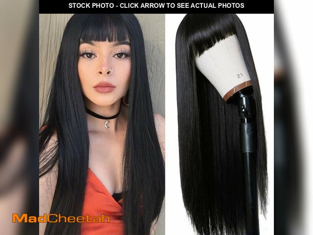 Lot 74-12717876 - TIMANZO Long Straight Remy Hair Wigs Natural Black Heat Resistant Fiber Hair Full Machine Wig with B...