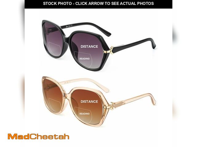 Lot 74-14477248 - JM 2 Pack Bifocal Reading Sunglasses for Women, Fashion Oversized Sun Readers UV400 Protection Sprin...