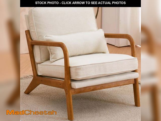 Lot 74-12804881 - UBesGoo Modern Arm Chair Linen Fabric Upholstered Comfy Reading Accent Chair with Solid Wood Frame B...