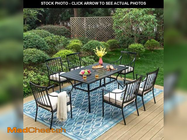 Lot 74-14292413 - 2-Piece Metal Patio Outdoor Dining Stylish Arm Chairs ONLY with Beige Cushion - UNUSED