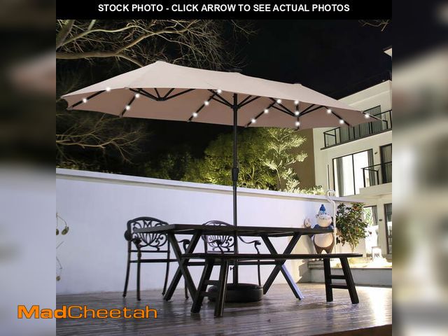 Lot 74-14585641 - Autlaycil 13ft Solar Patio Umbrella with 36 Solar Powered LED Lights and Crank System for Garden, De...