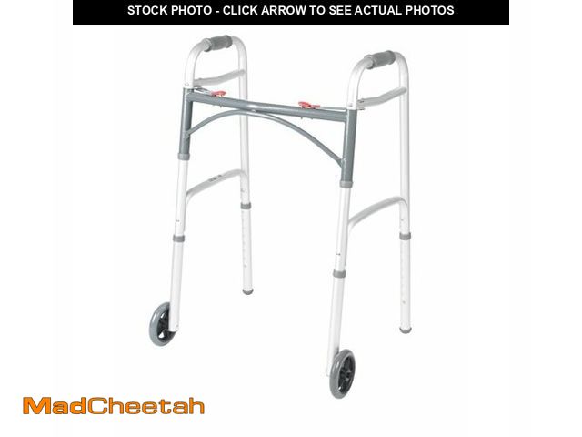 Lot 74-12828811 - Drive Medical 10210-1 2-Button Folding Walker with Wheels, Rolling Walker, Front Wheel Walker, Light...