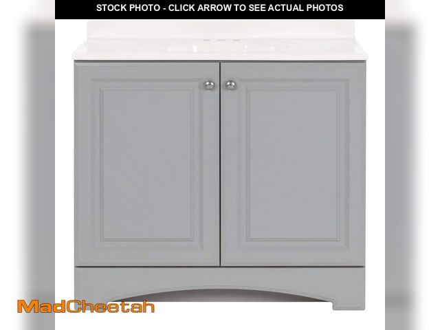 Lot 74-14392921 - (MISSING MARBLE TOP) 37 in. Single Sink Pearl Gray Freestanding Bath Vanity with White Cultured Marb...