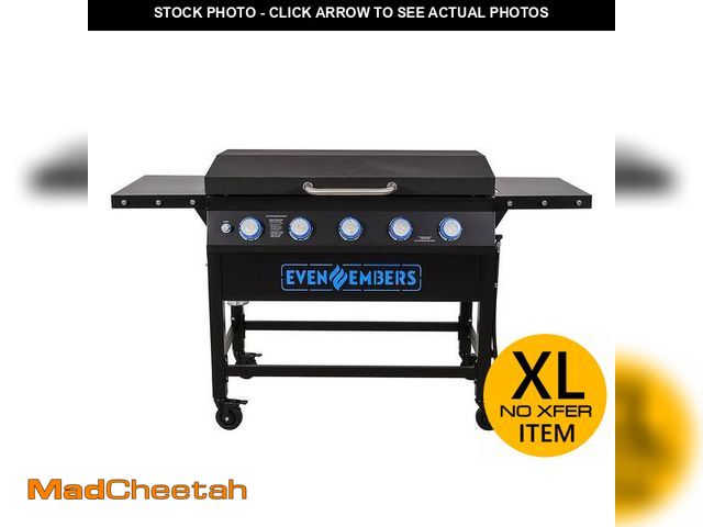 Lot 74-14292145 - Even Embers 5-Burner Propane Gas Griddle in Black with Lid and Cover - UNUSED