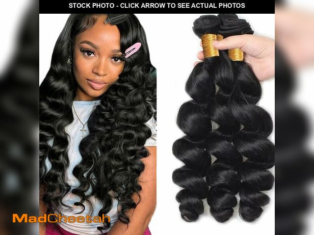 Lot 74-14204809 - #1B Loose Wave Bundles Human Hair Natural Black Bundles 22 24 26 Inch Unprocessed Black Loose Wave B...