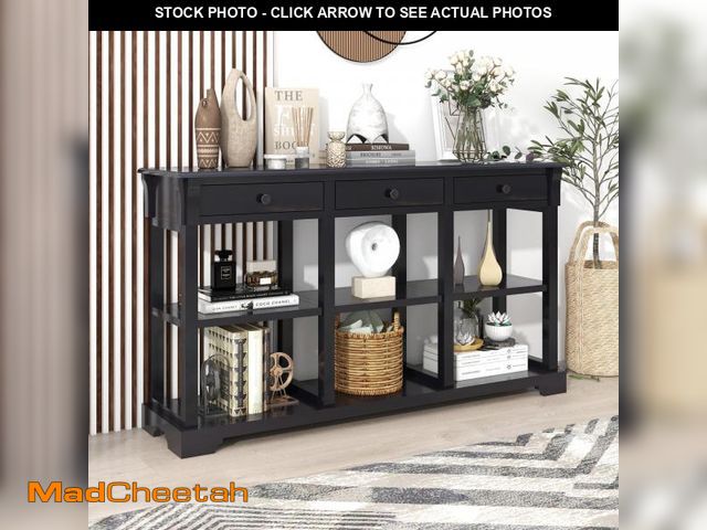 Lot 74-12488011 - Ktaxon Modern Console Table with 3 Drawers and 3 Storage Shelves, 58" Sofa Table Narrow Long Entrywa...