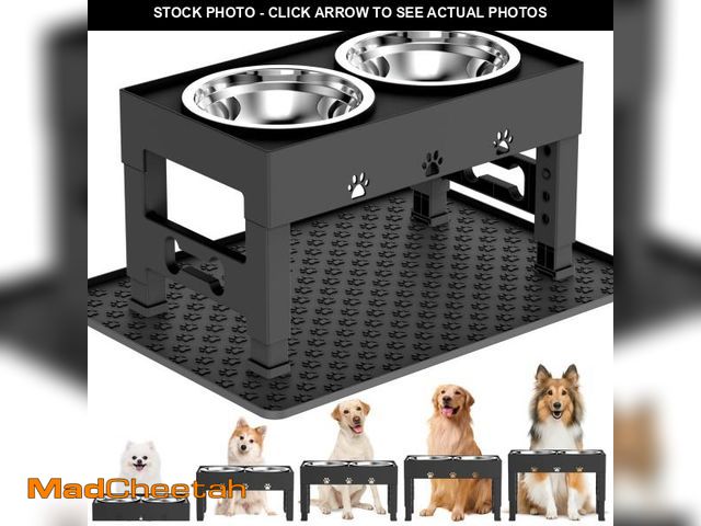 Lot 74-12438371 - LAKIPETN Elevated Dog Bowls with Mat, Raised Dog Food Bowl Stand with 2 Stainless Steel Bowls, 5 Hei...
