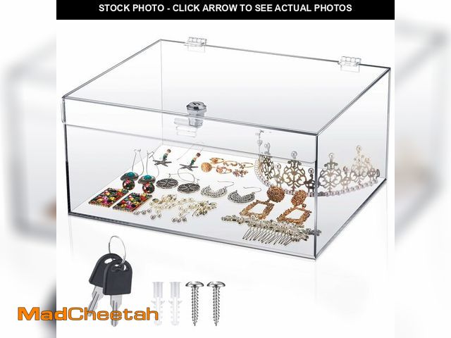 Lot 74-13997888 - Wonderjune Clear Acrylic Locking Display Case with Keys Large Medication Lock Box Snack Fridge Lock ...